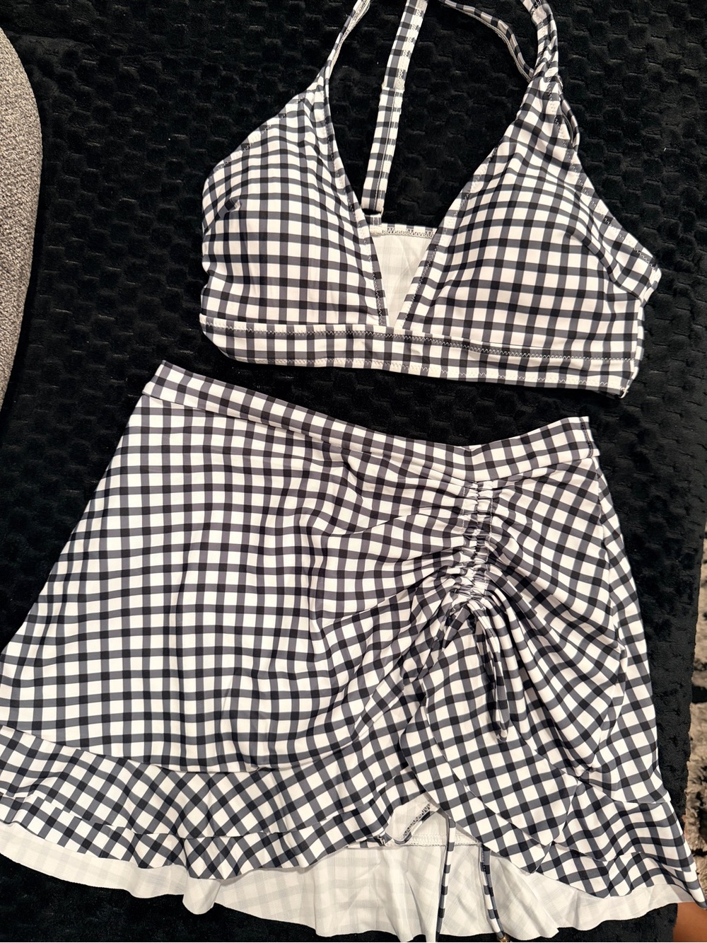 Black and White Gingham Two-Piece Swim Set